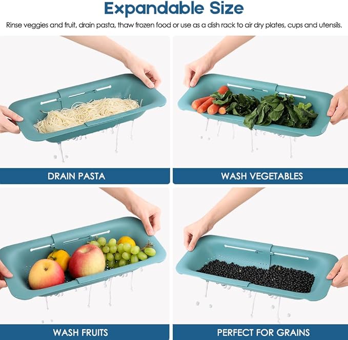 Collapsible Colander Kitchen Extendable Strainer Fruits Vegetables Noodle Pasta Food Drain Basket Space-Saver Portable Drainer Over Sink (1, 3#Grey)