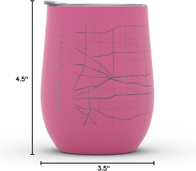 Well Told Engraved Milwaukee Wisconsin Map Insulated Wine Tumbler, Etched Stainless Steel Cup (12 oz, Sunset Pink) City Map Insulated Tumbler, Custom Insulated Tumbler, Outdoor Drinkware
