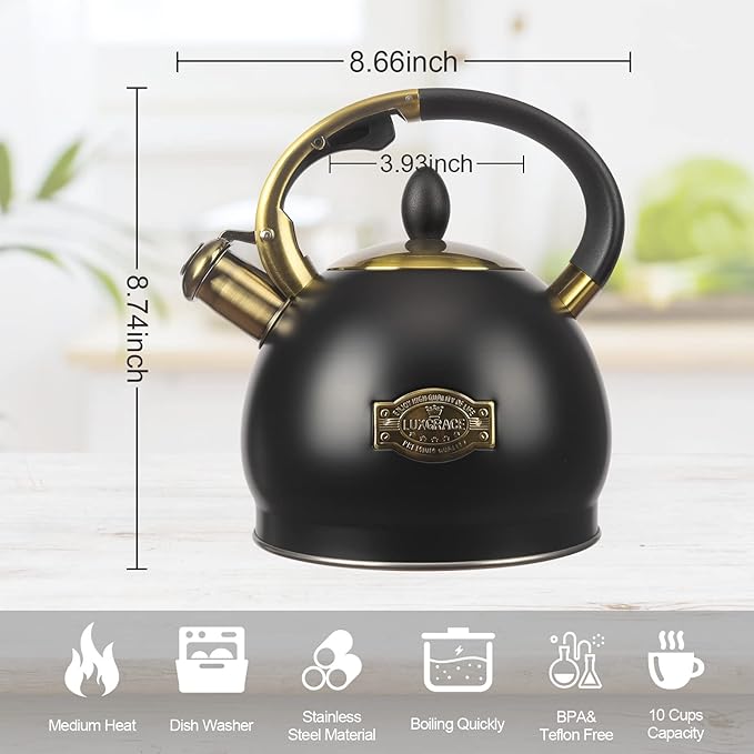 3Quart Whistling Tea Kettle Classic Teapot Stainless Steel Teakettle with Cool Grip for Stovetop