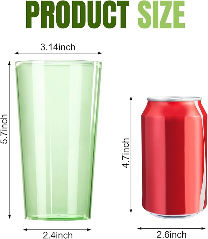 Liacere Plastic Drinking Glasses (Set of 12) 18oz Highball Green Reusable Plastic Glasses Colors,Kitchen Water Glasses Cup, Bar Tumbler Glassware Set for Beer, Juice, Cocktail, Whiskey, Milk