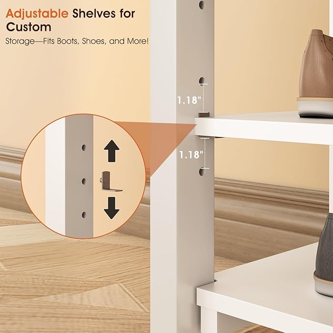 Shoe Rack Bench Seat Rubberwood 2-Tier Wooden Storage Bench 550lbs Compact Mid-Century Modern Design for Entryway, Hallway, Closet, Front Door Entrance, Foyer