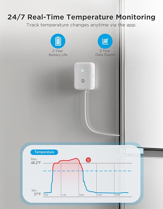 GoveeLife WiFi Refrigerator Thermometer with Alarm, Wireless Digital Freezer Temperature Gauge with App, 2 Years Free Data Export, for Home Kitchen Fridge Hot Tub 2 Pack(Only Support 2.4G Wi-Fi)