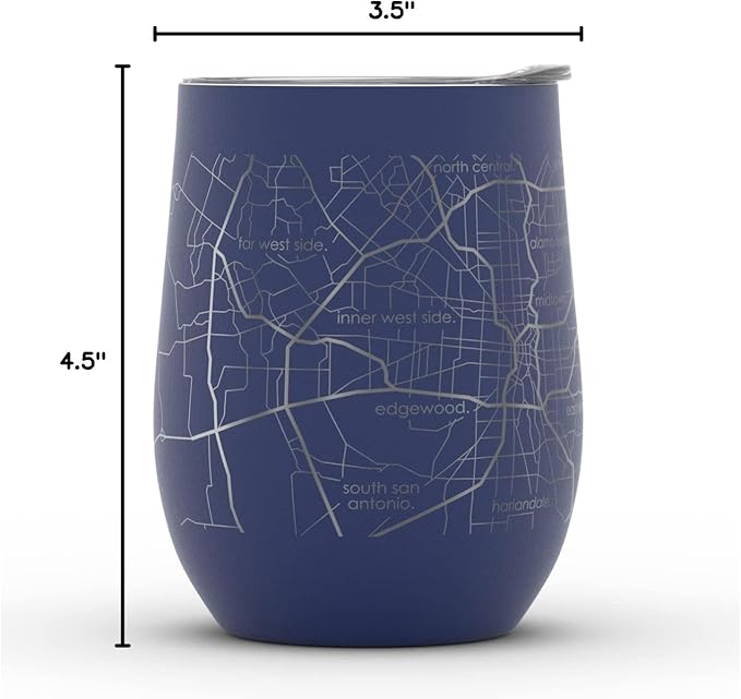Well Told Engraved San Antonio Texas Map Insulated Wine Tumbler, Etched Stainless Steel Cup (12 oz, Midnight Blue) City Map Insulated Tumbler, Custom Insulated Tumbler, Outdoor Drinkware
