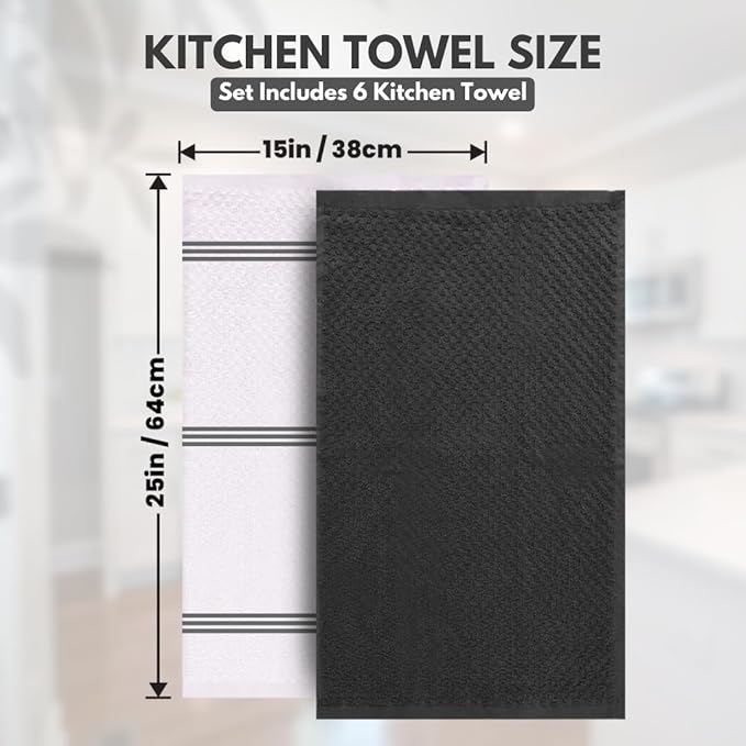 Infinitee Xclusives 100% Cotton Kitchen Towels - 15x25 Inch Ultra Soft Tea Towel, Super Absorbent Terry Dish Towels for Kitchen Linens |Grey|