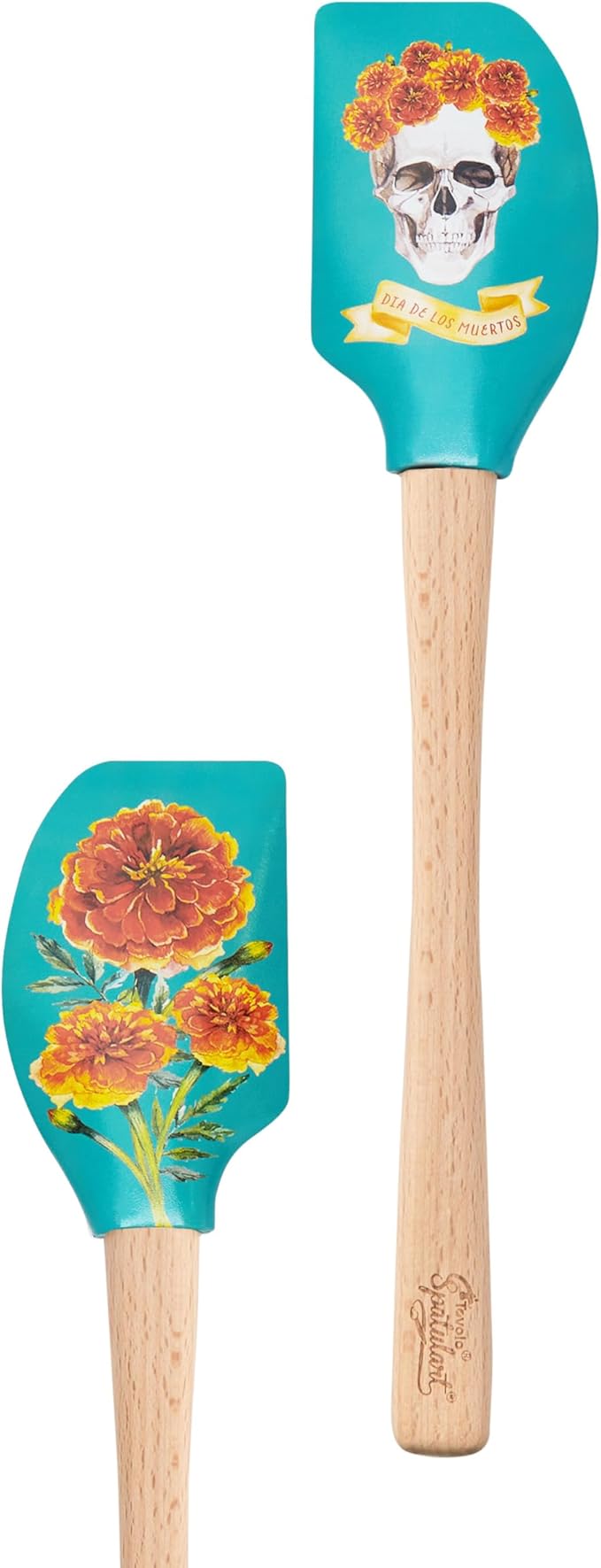 Tovolo Spatulart Day of the Dead Kitchen Utensils Silicone Spatula with Wood Handle for Baking Cooking Mixing, Dia de los Muertos BPA Free Heat Resistant Cooking Spatula