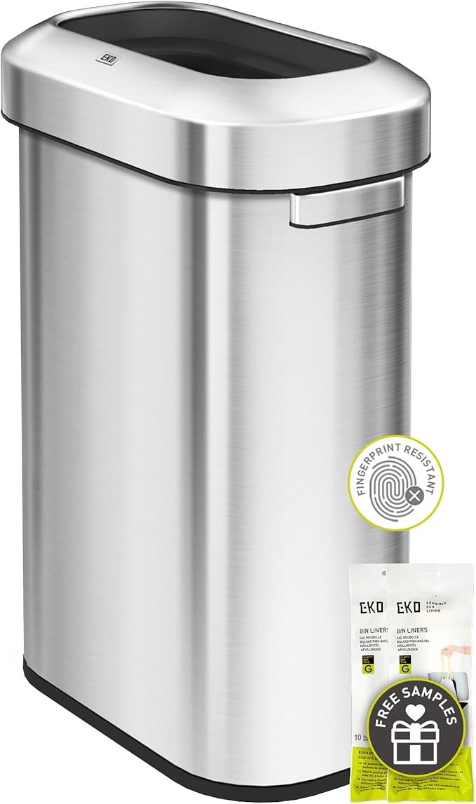 EKO Urban 24 Gallon/ 90 Liter Open Top Stainless Steel Slim Commercial Trash Can, Tall Kitchen Garbage Bin, Heavy-Duty Commercial Grade Large Trash Can for Home, Office, Hotel, Cafe, Restaurant, Dorm