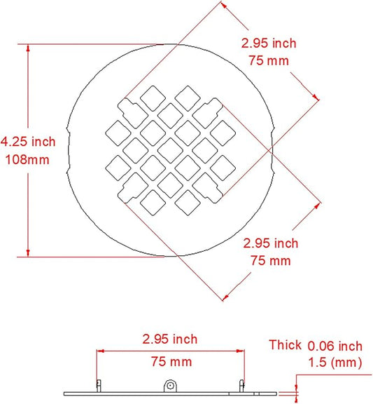 4-1/4” OD Snap-in Shower Drain Cover, Round Shower Drain Strainer, Easy-to-Install Replacement Floor Drain Cover