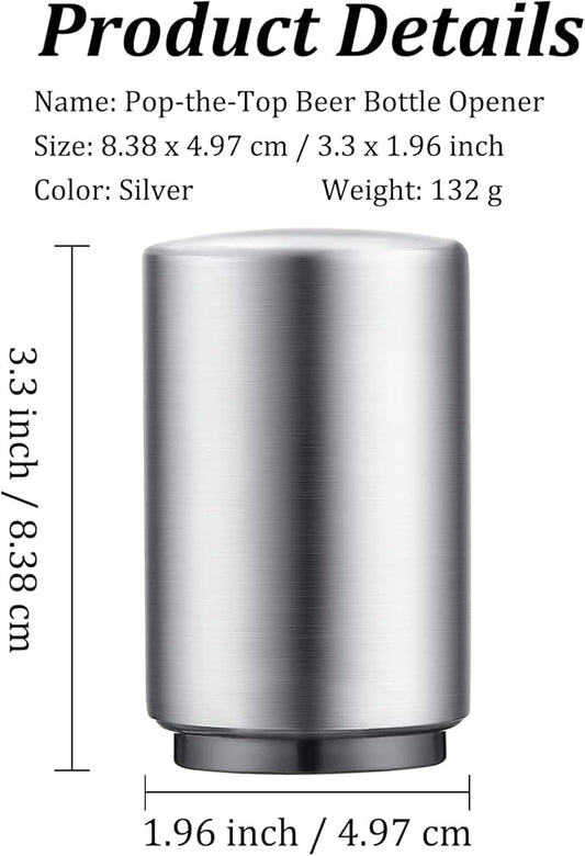 6 Pack Premium Beer Bottle Opener (Silver), Automatic Bottle Openers, Stainless Steel Push Down Beer Opener, No Damage to Bottle Cap, Portable Pop the Top Bottle Opener for Home Bars Camping Party