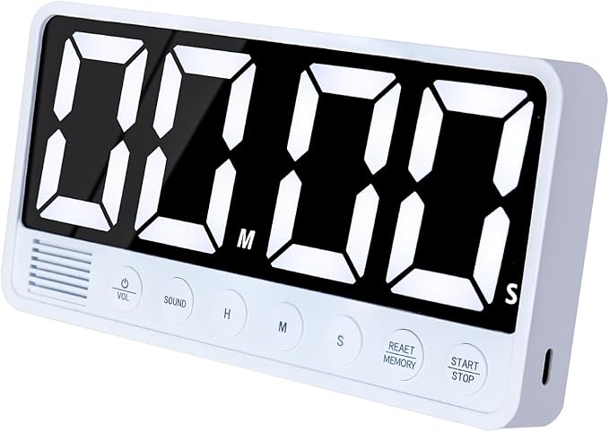 FCXJTU Digital Kitchen Timer - 7.1” Extra Large Display LED Magnetic Rechargeable Countdown/Up Timer, with 6 Alarms 4 Levels Volume Memory Function for Cooking, Classroom, Office, Home Gym (White)