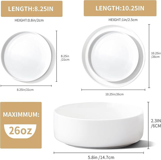 Plates and Bowls Sets,12 Pieces Porcelain Dinnerware Sets, White Ceramic Dishes Set for 4, Dishware Sets, Microwave and Dishwasher Safe, Scratch Resistant, Dining Ware Service for 4