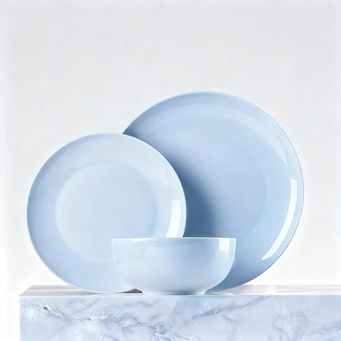 KINGSTONE Bone China Dinnerware Sets, 18-Piece Dinnerware Set for 6, Lightweight Durable, Dishwasher Safe, Tableware for Daily Use with Elegant Design, Blue