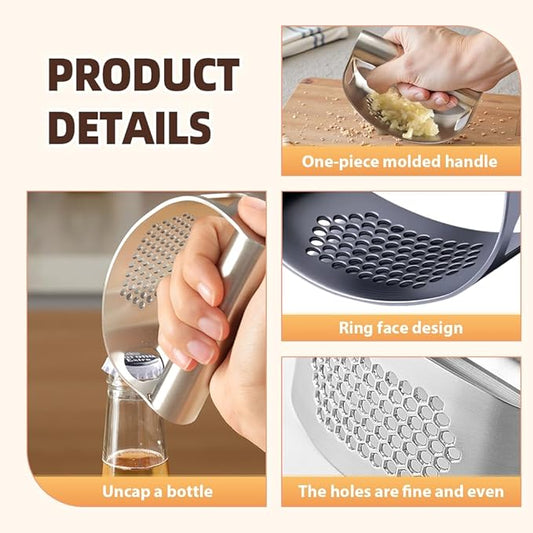 Stainless Steel Garlic Presser, 2025 Upgrade Garlic Press Rocker Garlic Crusher Mincer Garlic Crusher with Peeler Wide Handle Innovative Garlic Chopper Mincer Crusher Grinder Masher (1Set)