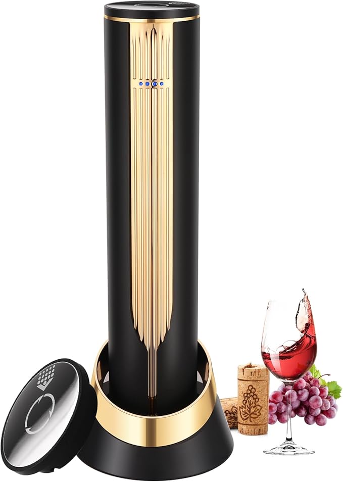 Electric Wine Bottle Opener with Charging Base & Built-in Foil Cutter – Rechargeable Intelligent Touch-Activated Automatic Corkscrew – Luxury Christmas Wine Gifts for Women, Men, Seniors