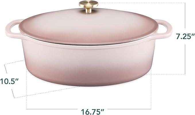 Best Choice Products Oval 7.5 Quart Enamel Cast-Iron Dutch Oven, Heavy-Duty Pre-Seasoned for Baking, Cooking w/Side Handles – Mushroom Beige