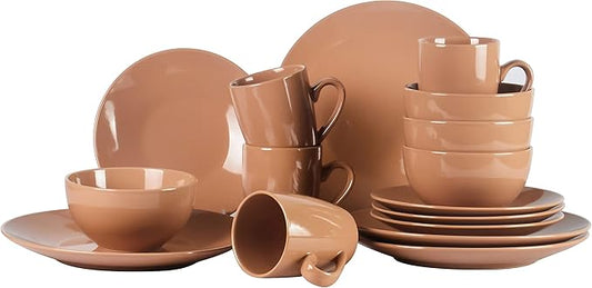 Color Wave Stoneware16pc Dinnerware Set, Beige
