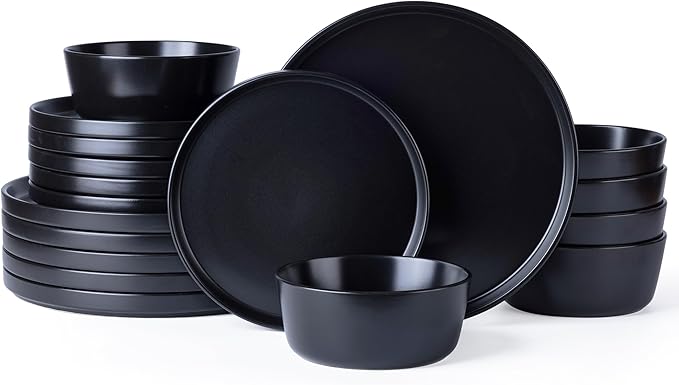 AmorArc Ceramic Dinnerware Sets for 6, Modern Flat Stoneware Plates and Bowls Sets,Chip and Crack Resistant | Dishwasher & Microwave Safe Dishes Set,Scratch Resistant- Service for 6 (18pc)