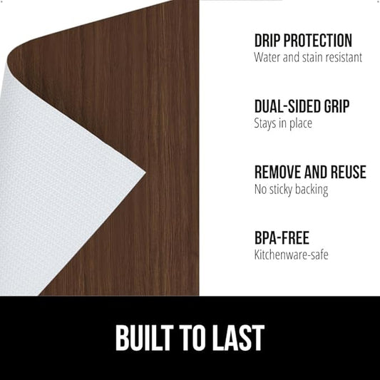 GORILLA GRIP DripGuard Shelf Liner, Non Adhesive Drawer and Kitchen Cabinet Protector, Slip Resistant BPA Free Smooth Surface Plastic Liners for Cabinets, Bathrooms, Closets, 12x240 Inch, Wood