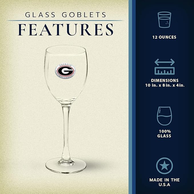 Heritage Pewter Georgia Bulldogs Glass Goblets β Set of 2 | 12 Ounce Goblet Wine Glasses, Expertly Crafted Pewter Glass