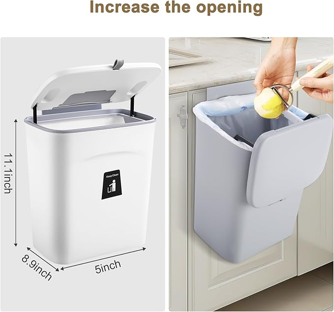 2 Pack Kitchen Compost Bin,Hanging Small Trash Can with Lid for Under Sink or Counter Top,Dustbin for Kitchen for Cabinet/Bathroom/RV//Camping//Office/Car