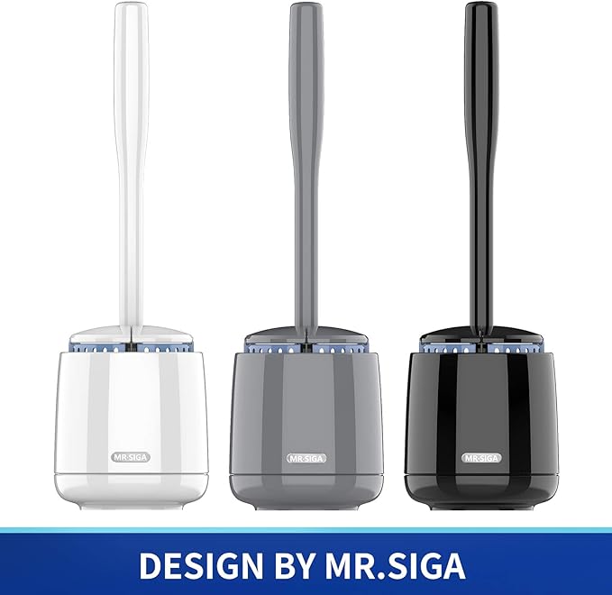 MR.SIGA Toilet Bowl Brush and Holder, Premium Quality, with Solid Handle and Durable Bristles for Bathroom Cleaning, Black, 1 Pack