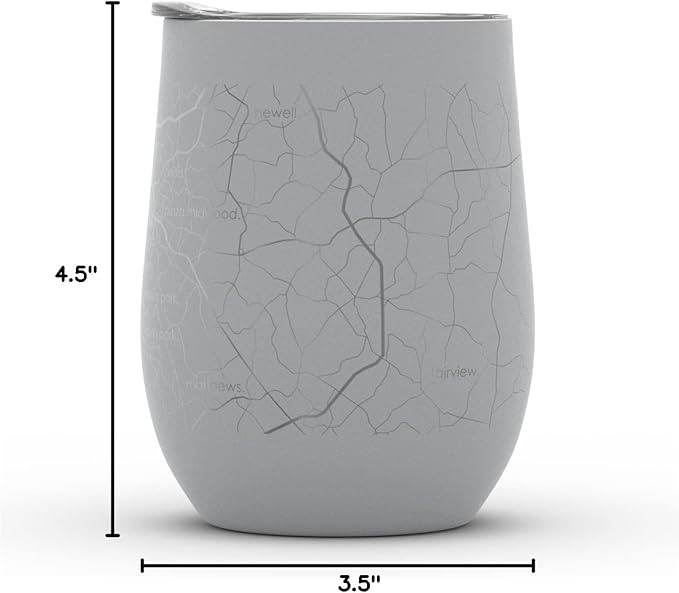 Well Told Engraved Charlotte North Carolina Map Insulated Wine Tumbler, Etched Stainless Steel Cup (12 oz, Dockside Gray) City Map Insulated Tumbler, Custom Insulated Tumbler, Outdoor Drinkware