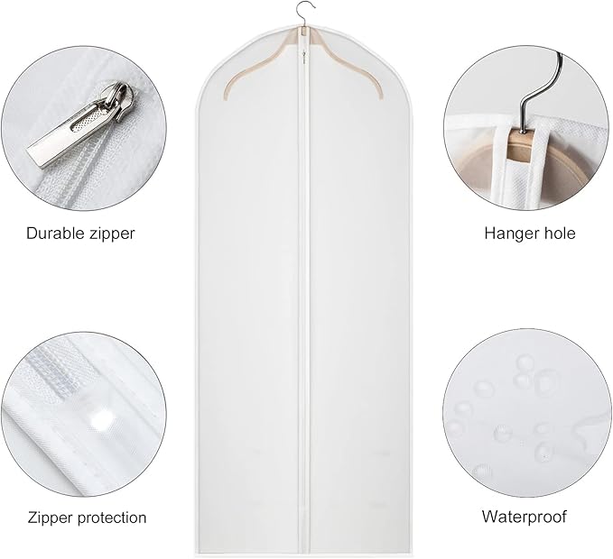 Kntiwiwo 60'' Garment Bags Dress Bag for Storage (Set of 12) Dust-Proof Suit Protector Cover Bag with Zipper for Long Dresses, Suit, Coat Closet Clothes Storage