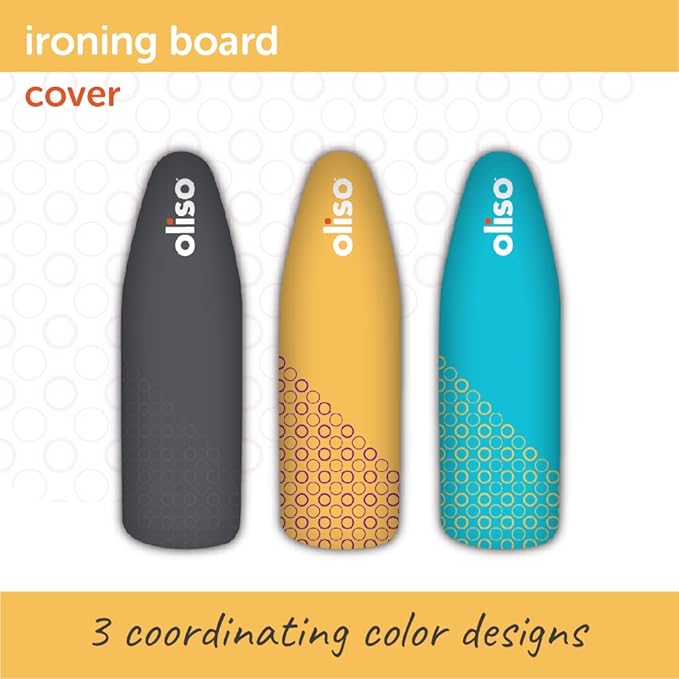 oliso Ironing Board Cover – 100% Cotton with Professional Felt Pad, Fits Standard 54" x 15" Boards – Secure Fit with Wide Elastic Edge & Adjustable Straps – Yellow
