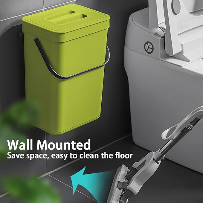 stonespace Small Trash Can with Lid,Mountable Indoor Compost Bucket, Hanging Trash Can with Lid for Cupboard/Bathroom/Bedroom/Office/Camping, 3.2 Gallon/12L Green