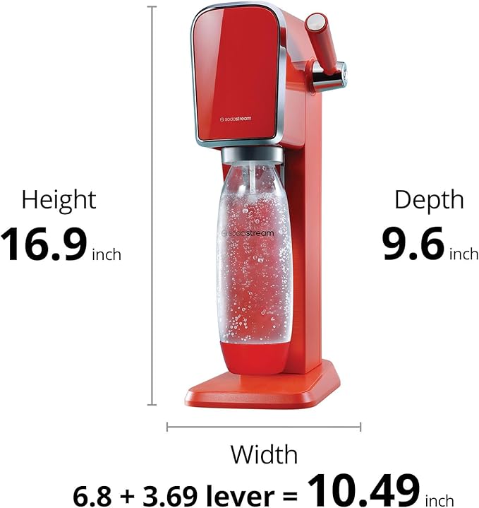 SodaStream Art Sparkling Water Maker (Red) with CO2 and Two Carbonating Bottles