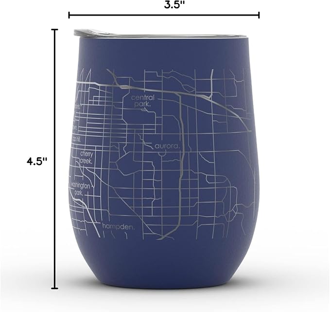 Well Told Engraved Denver Colorado Map Insulated Wine Tumbler, Etched Stainless Steel Cup (12 oz, Midnight Blue) City Map Insulated Tumbler, Custom Insulated Tumbler, Outdoor Drinkware