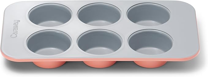 Caraway Nonstick Ceramic 6 Cup Muffin Pan – Non-Toxic, PTFE & PFOA Free – Oven Safe – Aluminized Steel Core – Small Muffin Pan for Baking Cupcakes, Muffins & More - Perracotta