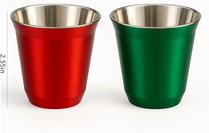 color espresso coffee cups-2 in red and green |304 material | Perfect for tasting coffee, parties, family bars and cafes | Strong Christmas atmosphere.