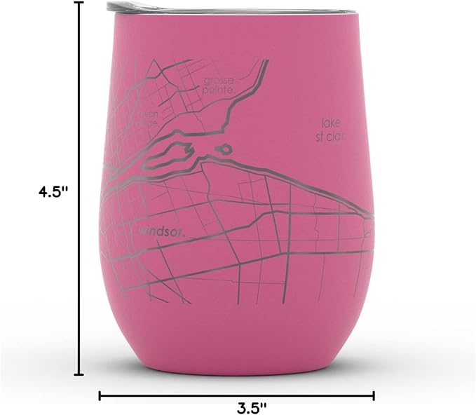 Well Told Engraved Detroit Michigan Map Insulated Wine Tumbler, Etched Stainless Steel Cup (12 oz, Sunset Pink) City Map Insulated Tumbler, Custom Insulated Tumbler, Outdoor Drinkware