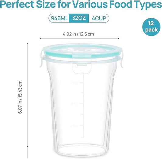 Vtopmart 12 Pack 32oz Deli Containers with Airtight Lids, Soup Containers for Take-out, Plastic Food Storage Containers for Meal Prep, Salad, Fruit, Lunch, Microwave/Dishwasher/Freezer Safe