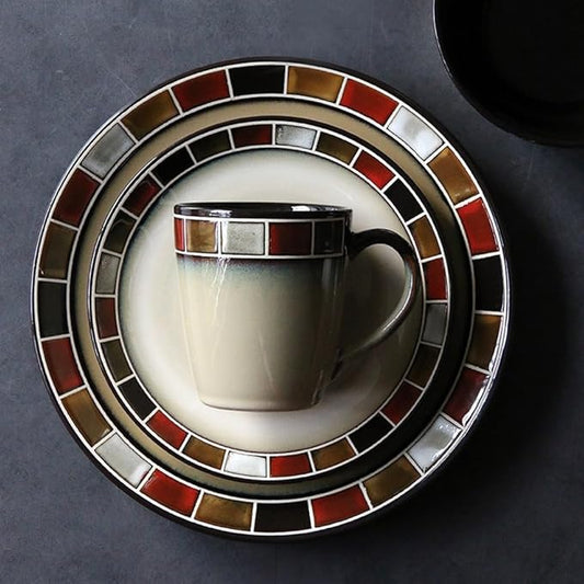 Ceramic Dinnerware Set of 4, 4 Pieces Porcelain Dinner Plate, Bowl, Mug for Kitchen – Unique Gift Idea, Scratch Resistant Dishes, Dishwasher & Microwave Safe - Red (Red)