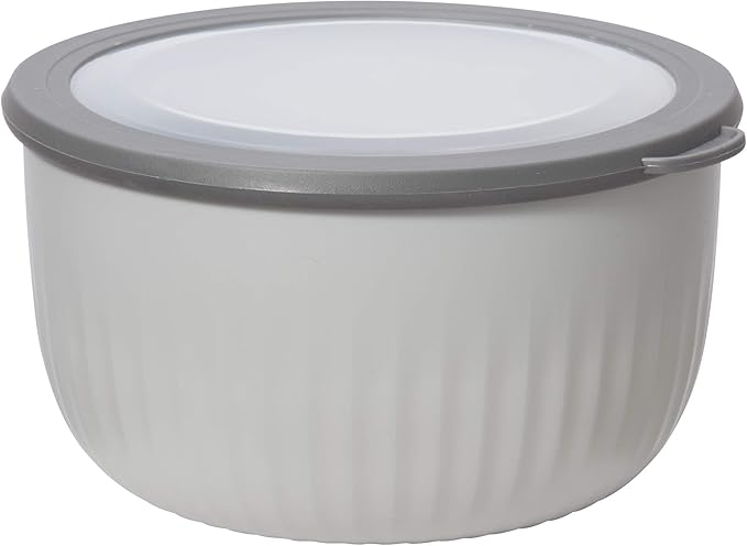 Oggi Prep, Store & Serve Plastic Bowl w/See-Thru Lid - Dishwasher, Microwave & Freezer Safe, (4 qt) Lt Gray w/Dk Gray Lid