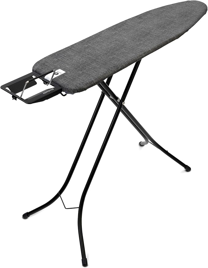 Brabantia Size A Compact Small Ironing Board (43x12 in) 7 Height Options, Adjustable Steam Iron Rest Holder (Denim Black) Non-Slip Feet, Anti-Collapse Child Locks
