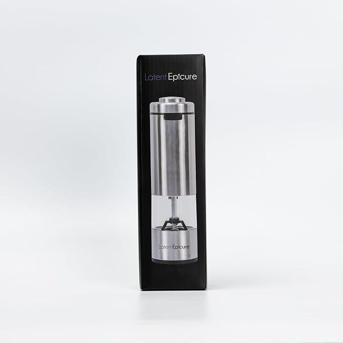 Electric Salt and Pepper Grinder (SINGLE) - Rechargeable USB-C - Stainless Steel Salt, Pepper or Spice Mill with LED Light - One Handed Operation - Adjustable Ceramic Grinders