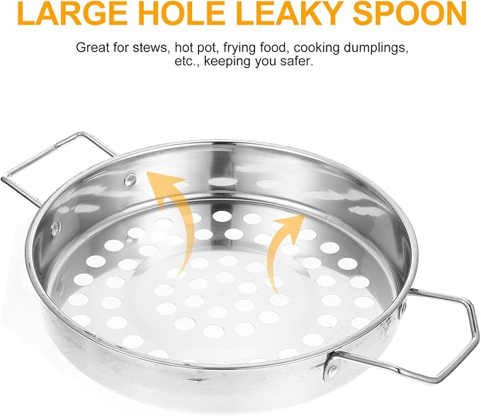 Hemoton Stainless Steel Colander With Double Handle Large Hole Cooking Strainer Mesh Steaming Basket for Draining Food Pastas Washing Fruits Vegetables Salads Silver