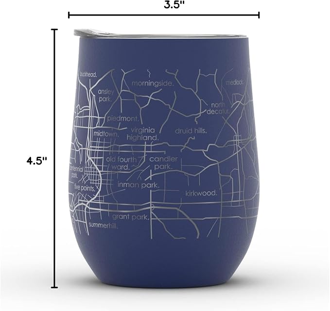 Well Told Engraved Atlanta Georgia Map Insulated Wine Tumbler, Etched Stainless Steel Cup (12 oz, Midnight Blue) City Map Insulated Tumbler, Custom Insulated Tumbler, Outdoor Drinkware