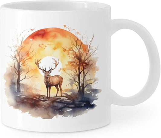 Coffee Mugs Deer Pattern Ceramic Latte Mug with Handle 11 OZ for Men Women for Latte Cappuccino Cocoa Milk Dishwasher & Microwave Safe