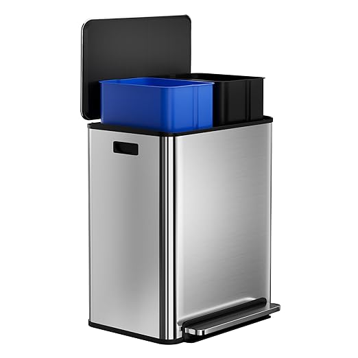 GarveeHome 60 L/16 gal Kitchen Trash Can,2×8 gal Pedal Trash Bin with Removable Baskets,Stainless Steel Garbage Can for Kitchen Office Restaurant School Hospital