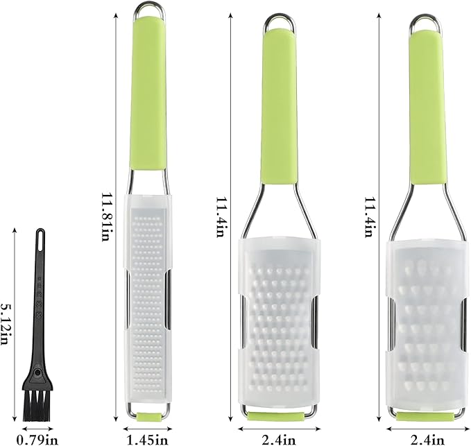 Cambom Lemon Zester Grater Three-piece Suit - Heavy Duty Kitchen Tool for Parmesan Cheese, Ginger, Garlic, Nutmeg, Chocolate, Vegetables,Fruits,Stainless Steel Grater Dishwasher Safe Green