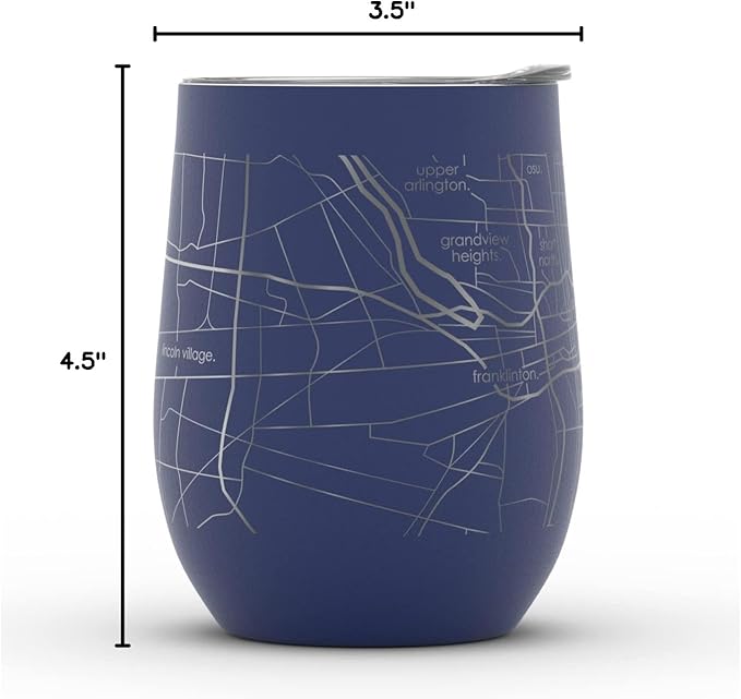Well Told Engraved Columbus Ohio Map Insulated Wine Tumbler, Etched Stainless Steel Cup (12 oz, Midnight Blue) City Map Insulated Tumbler, Custom Insulated Tumbler, Outdoor Drinkware