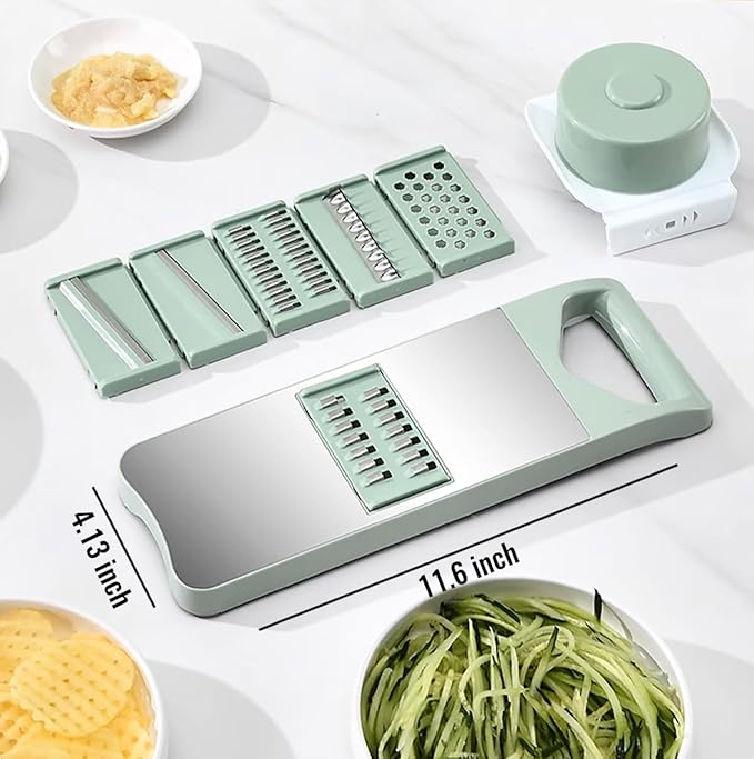 Multi-Purpose Mandoline Slicer for Kitchen with Slide-On Hand Guard - Vegetable Chopper, Potato/Onion/Garlic Slicer, Kitchen Grater(Multi-Color) (Seafoam green, 5-in-1)