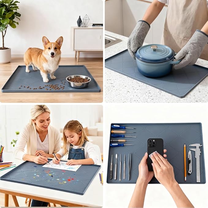 Under Sink Mats for Kitchen : Waterproof 19" x 22" Under-Sink Organizers Sink Mat Protectors, Flexible Silicone Drip Tray Pet Food Mats Kitchen Bathroom Drawer Shelf and Cabinet Liner, Grey