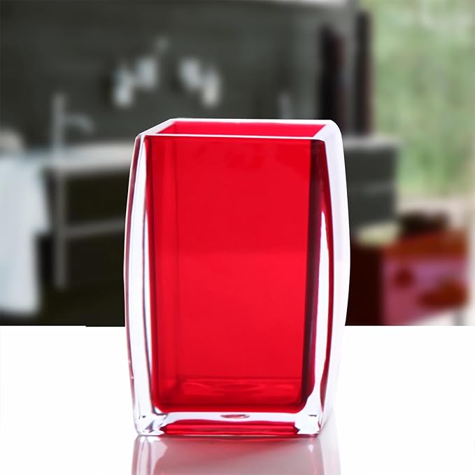 5 Pcs Red Acrylic Bathroom Accessories Set Complete, Lotion/Soap Dispenser, Soap Dish, Toothbrush Holder, Tumbler, Toilet Brush and Holder, Modern Bathroom Decor and Housewarming Gift Set,Red