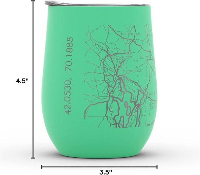 Well Told Engraved Cape Cod Massachusetts Map Insulated Wine Tumbler, Etched Stainless Steel Cup (12 oz, Sunday Green) City Map Insulated Tumbler, Custom Insulated Tumbler, Outdoor Drinkware