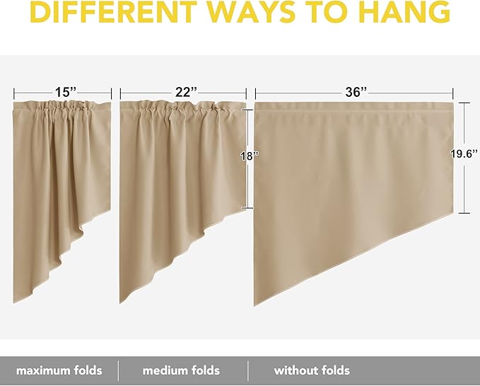 NICETOWN Rustic Kitchen Swag Curtain Valances, Rod Pocket Room Darkening Valences, Soft Farmhouse Window Decor for Cafe, Living Room(2 Panels, Each Panel 36" W x 45" L, Biscotti Beige)