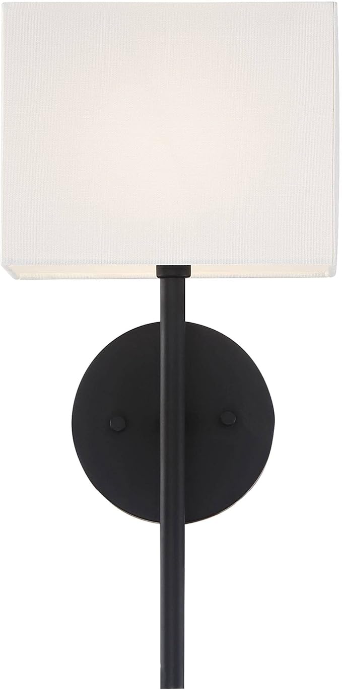 Possini Euro Design Favreau Modern Wall Sconce Lighting Black Hardwired 16 1/4" High Fixture Rectangular Linen Fabric Shade for Bedroom Bedside Living Room Home Hallway Dining Kitchen